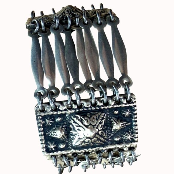 Vintage 1930-40s Mexico Sterling Silver 925 Pyramid Panel Bracelet Missing Link - Picture 1 of 11